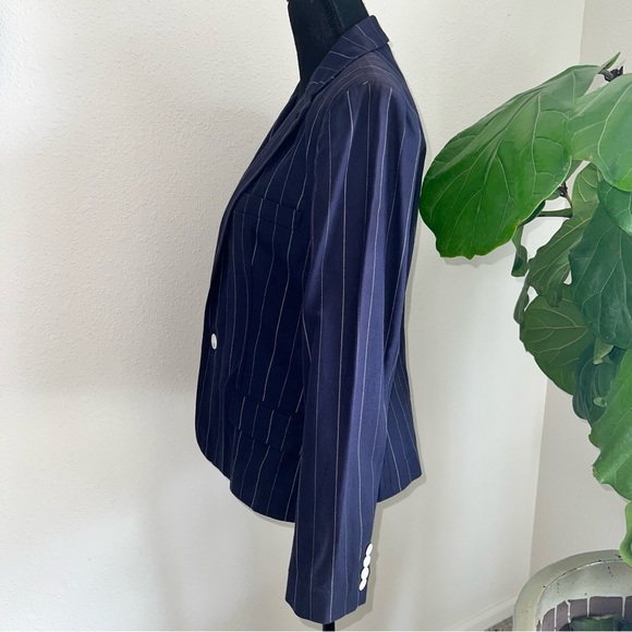 Ralph Lauren Women’s Rugby Single Breast White Pinstriped Navy Blue Blazer NWT - Picture 3 of 15